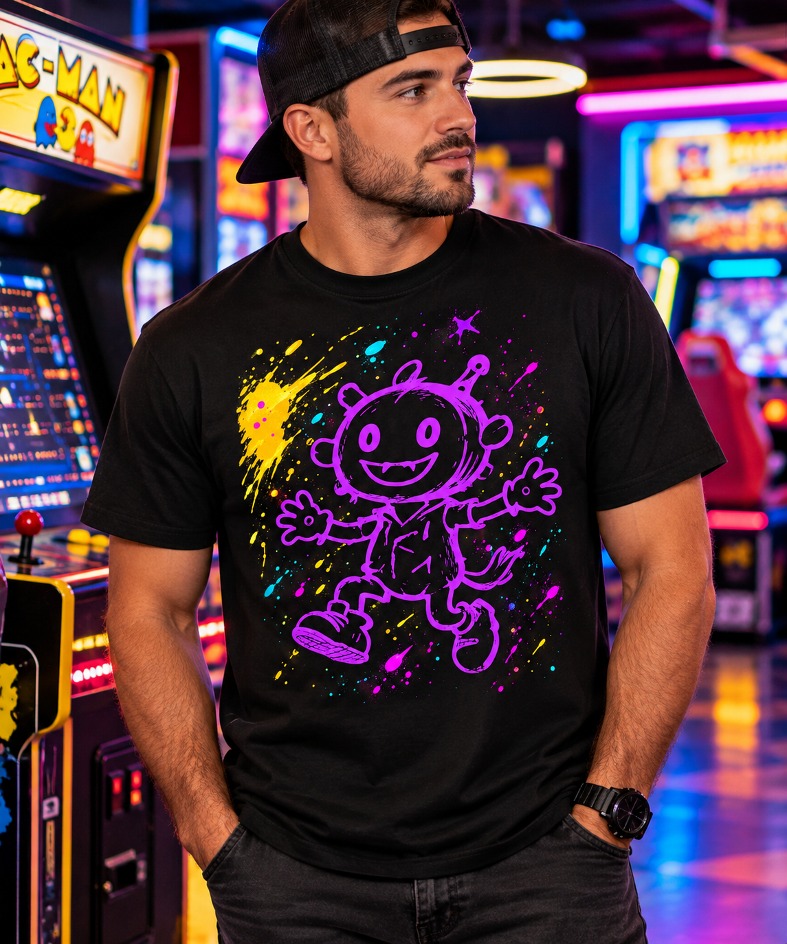 Purple Pixel Creature Paint Splash Graphic Tshirt